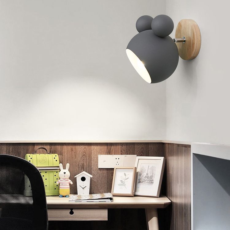 Modern Nordic Single Wall Light Wooden Globe Macaron Wall Lamp with Wrought Iron Shade