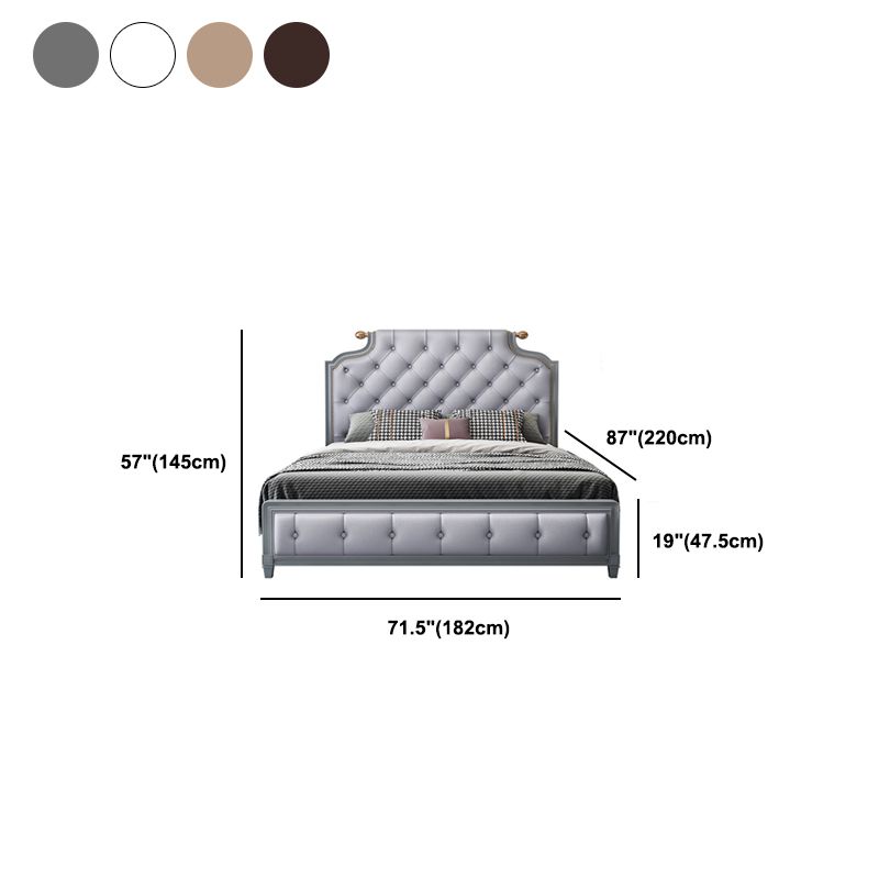 Traditional Tufted Wood Bed Frame 57.09" H Faux Leather Scooped Headboard Bed