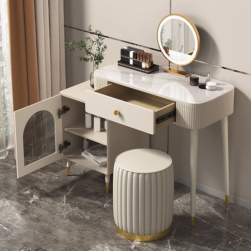 Contemporary Metal Vanity with Glass Accent Vanity Set with Stool