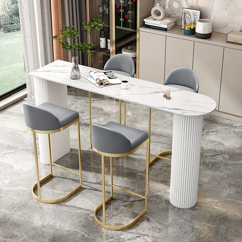 White Colour Bar Wine Table Stone Bar Dining Table with Double Pedestal