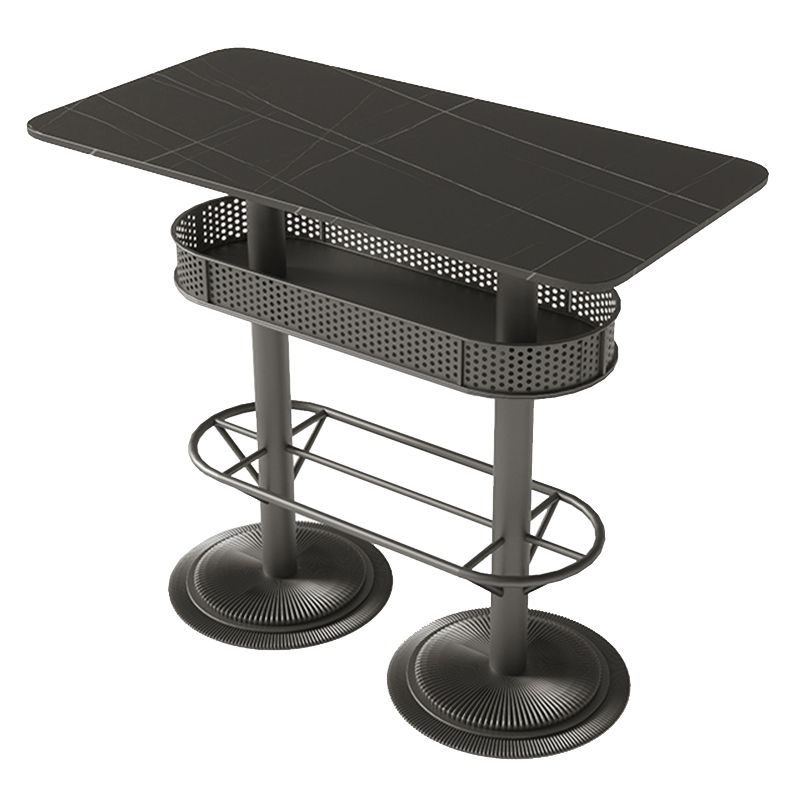 Industrial Style Bar Wine Table Black Bar Dining Table with Storage