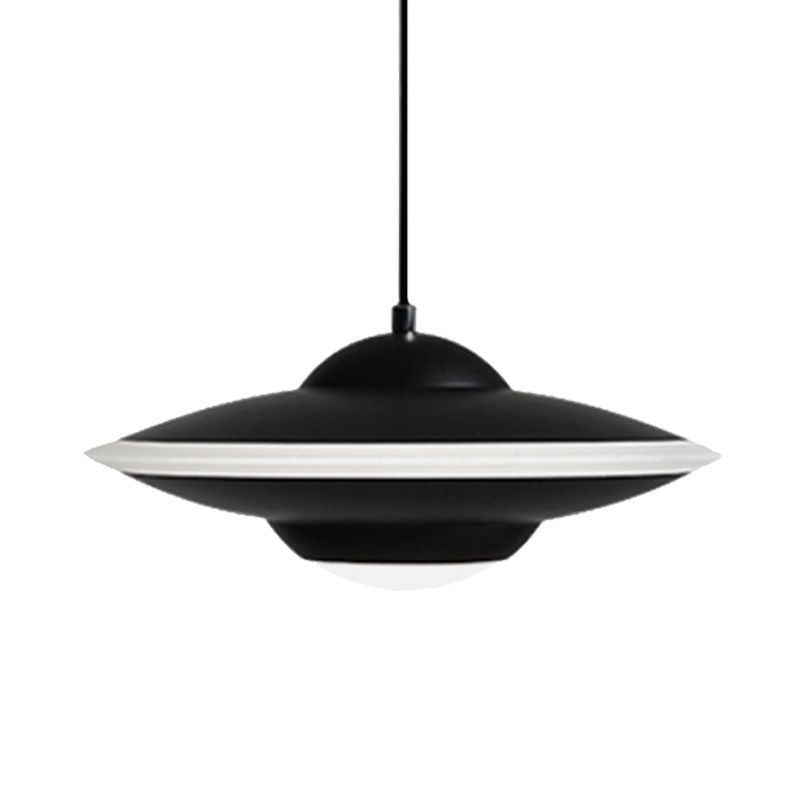 Flying Saucer Suspension Light Nordic Metal 1 Light Black/White Hanging Light in Warm/White Light
