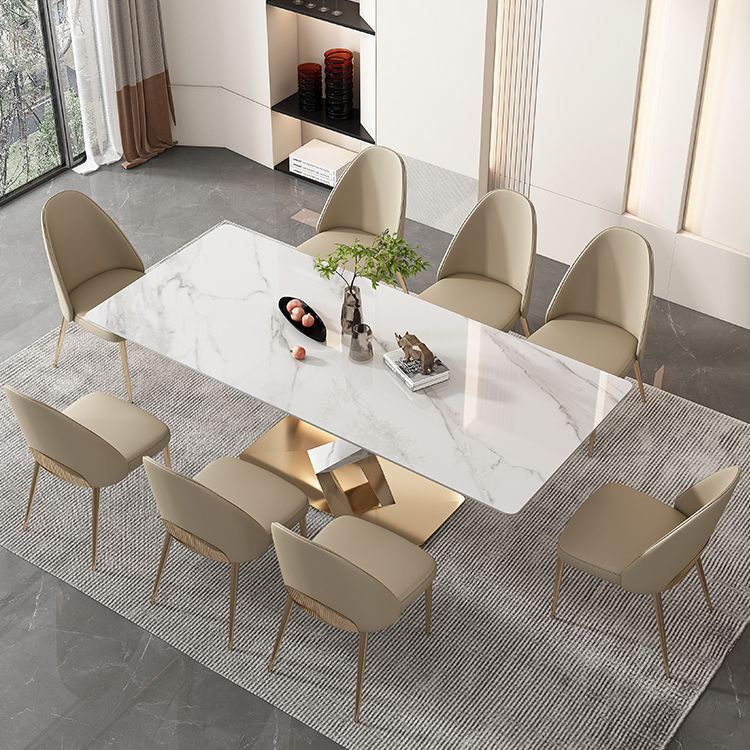 Glam White Sintered Stone Dining Table Rectangle Shape Standard Dining Table for Kitchen