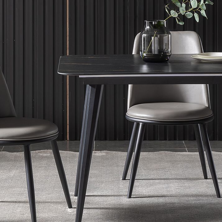 Contemporary Dining Table Set 1/4/5/7 Pcs Black Sintered Stone Top Table with Side Chairs
