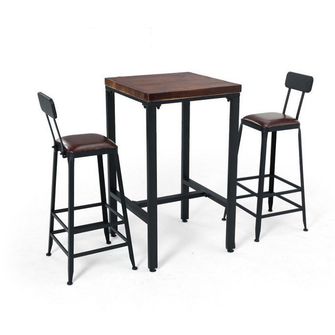 Industrial 1/2/3/5 Pieces Square Bar Table Set Solid Wood Bistro Set