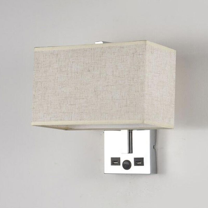 Modern Wall Sconce Rectangle Shape Metal Wall Light with Fabric Shade for Study