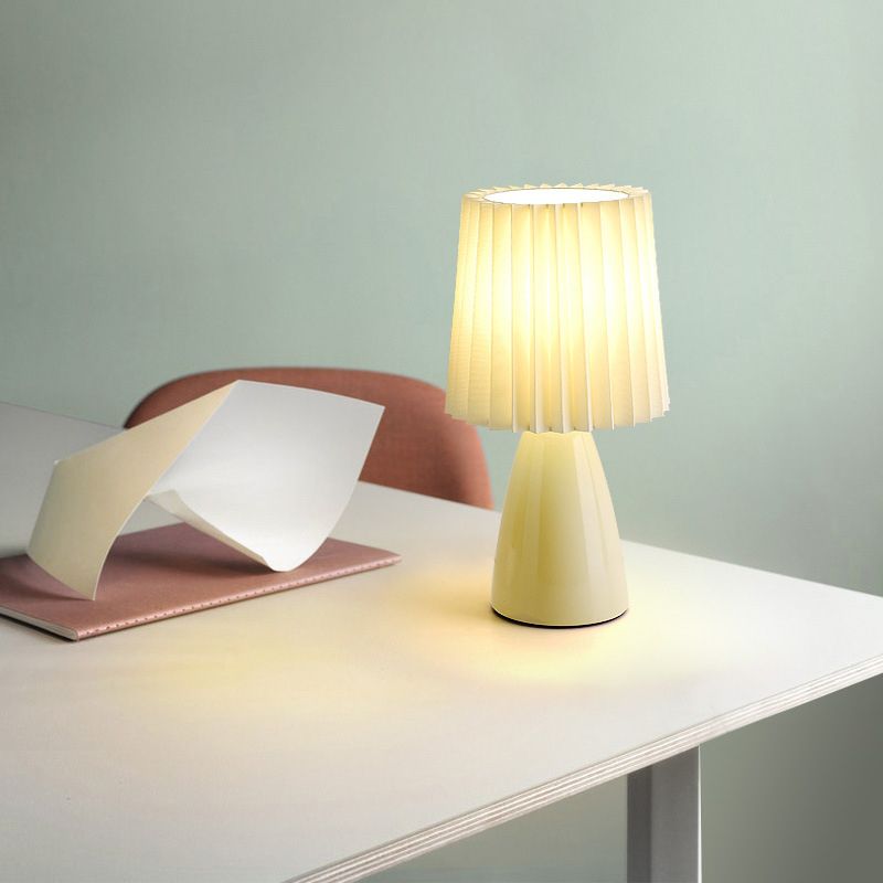 Pleated Fabric Table Lamp Macaron Style 1 Head Ceramic Nightstand Light