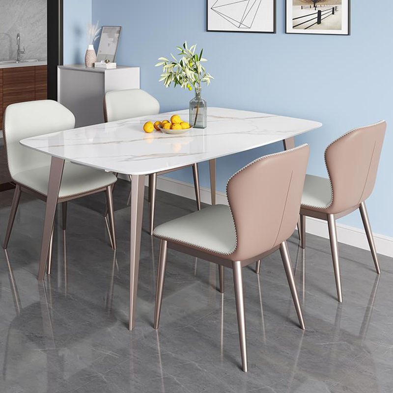 Contemporary Style 1/2/5/7 Pieces Dining Chairs Set Stone Rectangle Furniture in White
