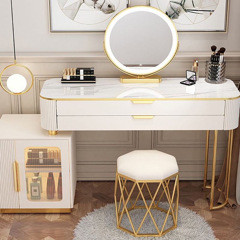 Glam Style Vanity Dressing Table with 2 Drawers and Stone Top