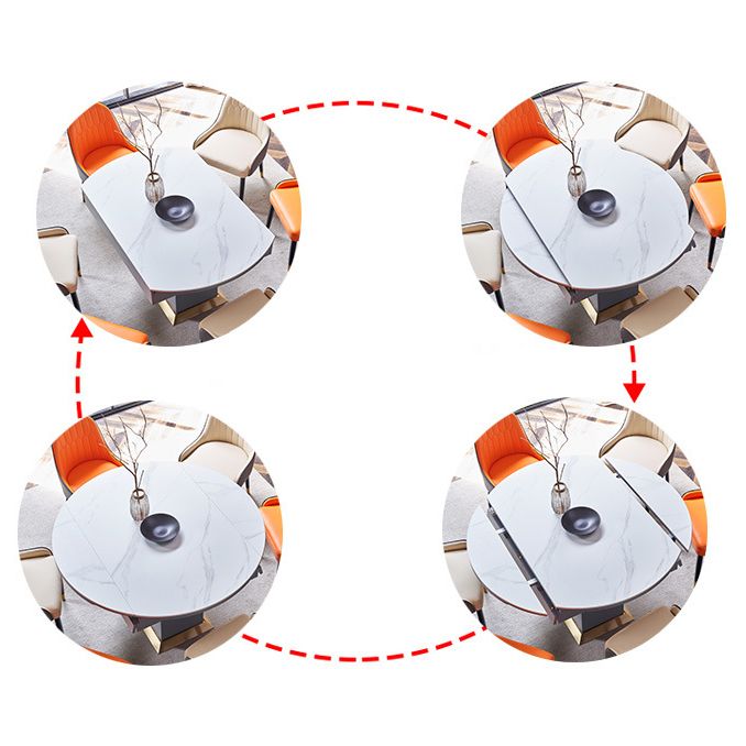 Round Sintered Stone Dining Table Modern Extendable Furniture with Steel Base