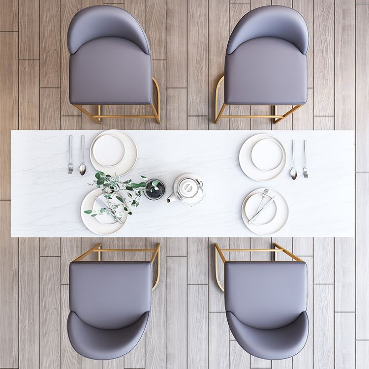 White Glam Style Bar Table in Faux Marble and Metal Bar Table for Dining Room