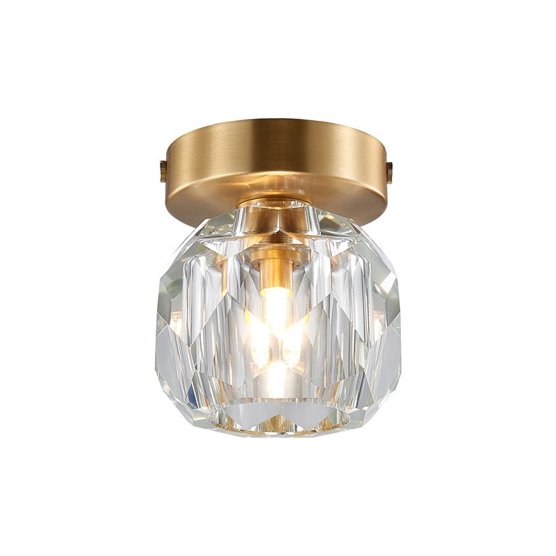 Mini Ball Semi Flush Ceiling Light Simple Faceted-Cut Crystal 1-Bulb Corridor Flush Light in Gold