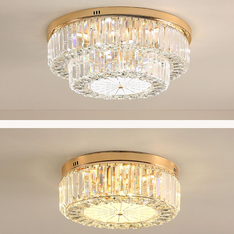 Drum Shape LED Flush Ceiling Lamp Clear Crystal Modern Lighting Fixtures Light for Living Room Dining Room