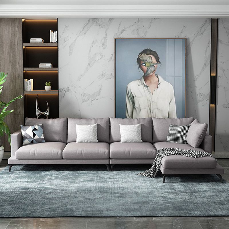 Fabric Modern L-shape Sectional Square Arm Sofa & Chaise with Pillows