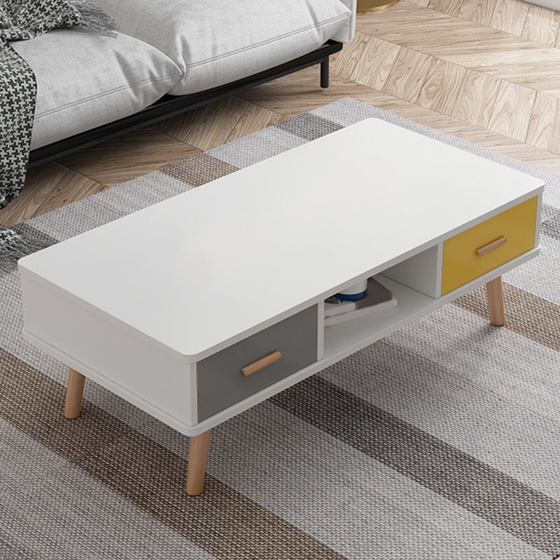 Rectangular with 2 Drawers Coffee Table Scandinavian Wood Cocktail Table