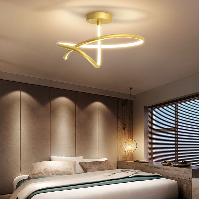 Line Shape LED Ceiling Lamp Modern Aluminium 1 Light Flush Mount for Living Room