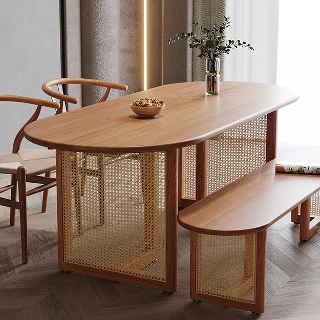Pinewood Solid Wood Brown Tone Dining Table Simplicity Fixed Table for Dining Room