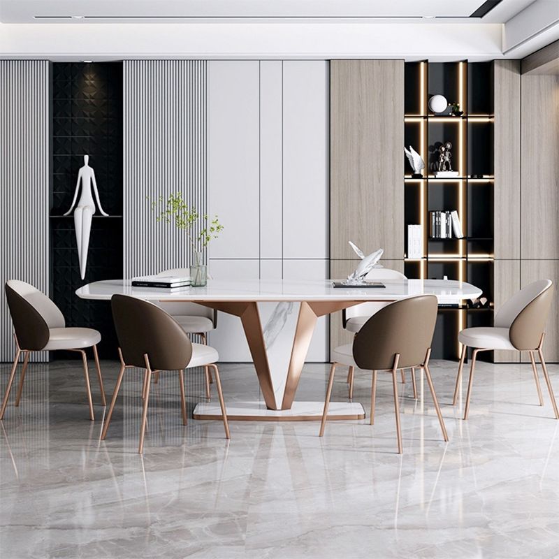 Modern Sintered Stone Dining Table Set 1/2/3/5/7 Pieces Dining Set with Pedestal Base