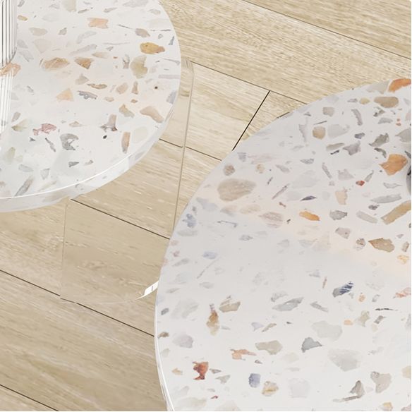 Round Terrazzo Coffee Cocktail Table Set with Acrylic/Ash Legs