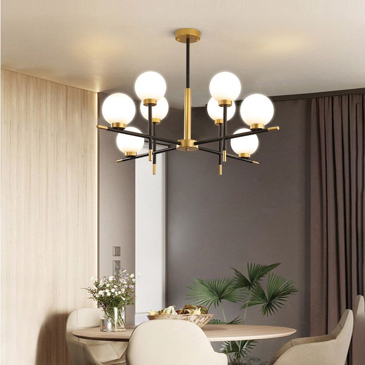 Zwart en gouden binnenhanglampje in moderne artistieke stijl Iron Globe kroonluchter met glazen schaduw