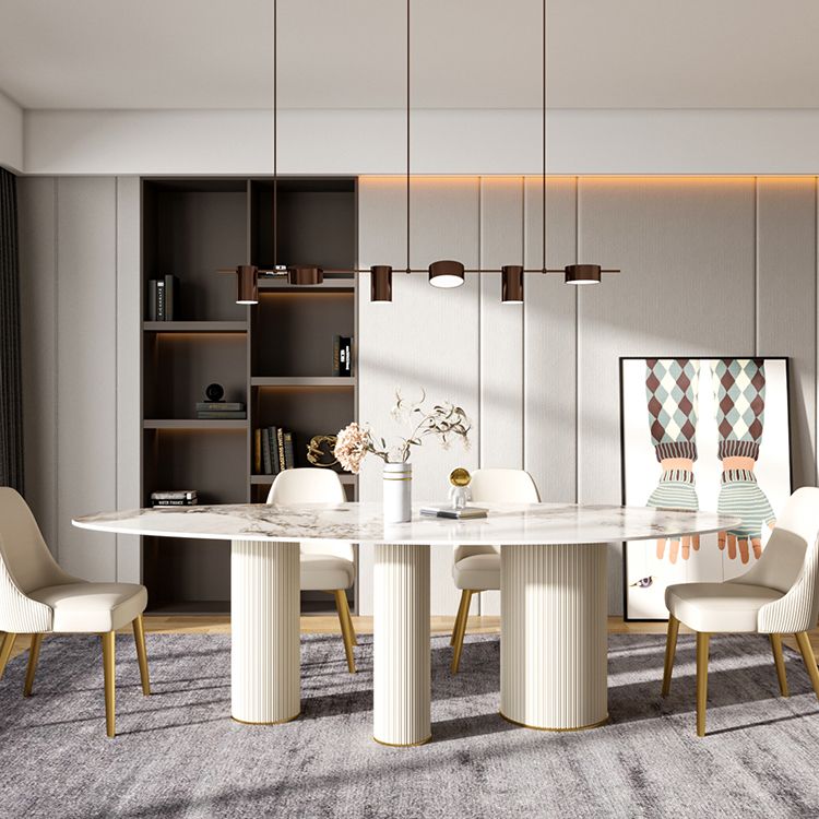 Oval Shape Luxury Kitchen Table Sintered Stone Fixed Desk for Dining Room