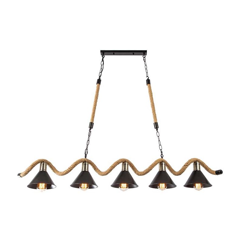 3 / 5 - Light Pendant Ceiling Fixture Iron Cone Shade Kitchen Island Light with Hemp Rope