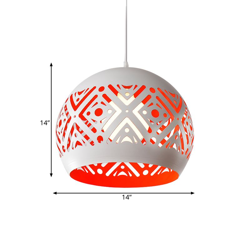 Hollowed Out Dome Iron Pendulum Light Modernist 1 Light White and Red Inner Pendant Lighting Fixture