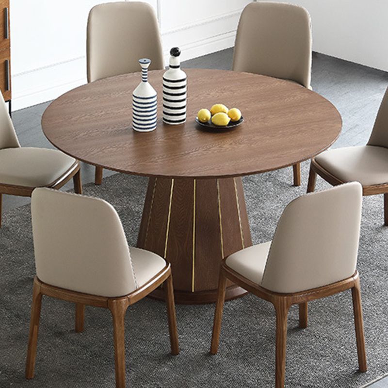 Wood Contemporary Round Dining Table Matte Finish Pedestal Table for Home