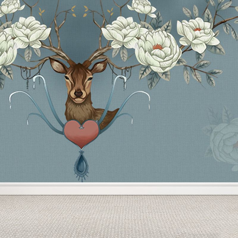 Illustration Style Reindeer Wall Mural Giant Wall Covering for Dining Room, Custom