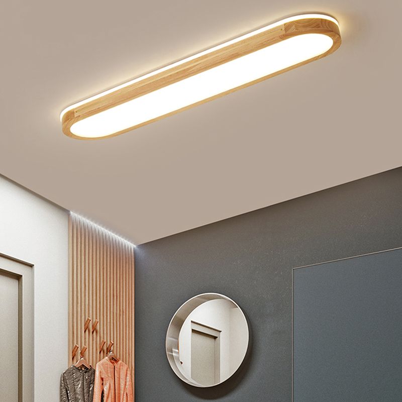 Houten langwerpige LED semi-inbouw plafondlamp in moderne creatieve stijl acryl plafondarmatuur voor garderobe