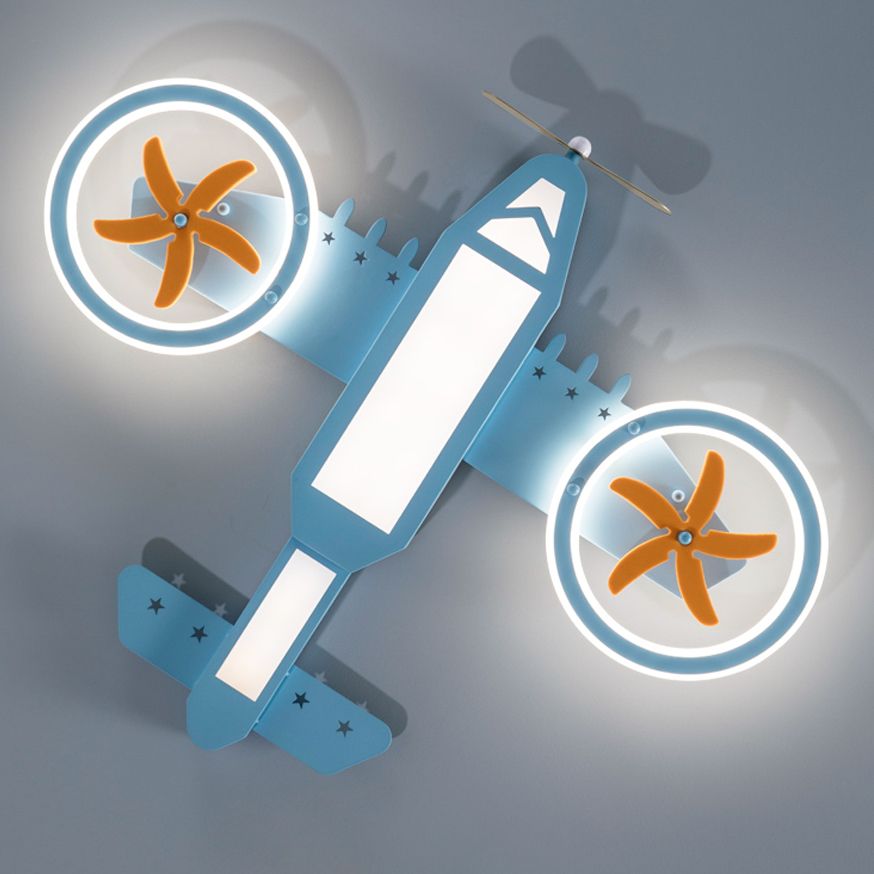 Lámpara de techo de metal LED moderna con luz empotrada en avión azul para dormitorio de niños