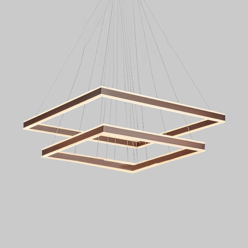 Square Ceiling Pendant Modern Acrylic 1/2/3-Head LED Brown Chandelier Light in Warm/White Light