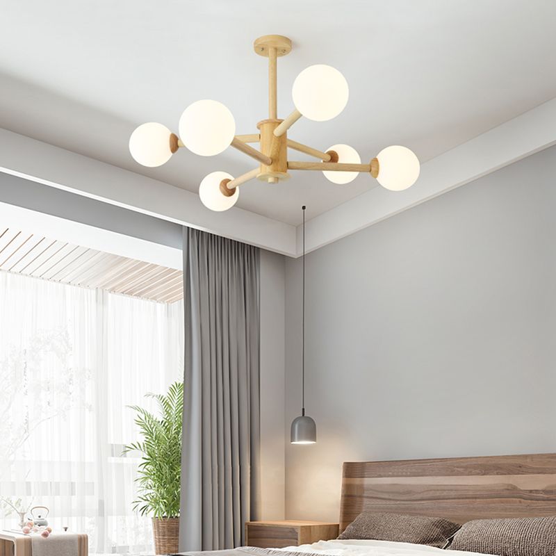 Minimalist Round-Shaped Chandelier Light Wood Bedroom Chandelier Lighting Fixture in White