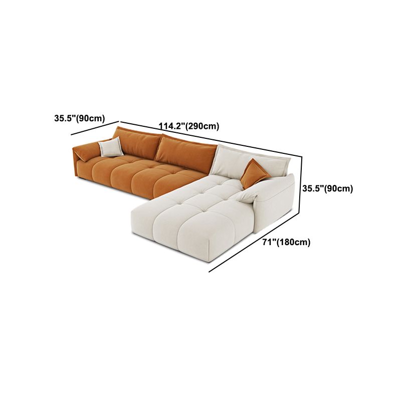 Tufted Loose Back Sofa with Chaise Nordic Pillow Top Arm Sofa in Orange and White