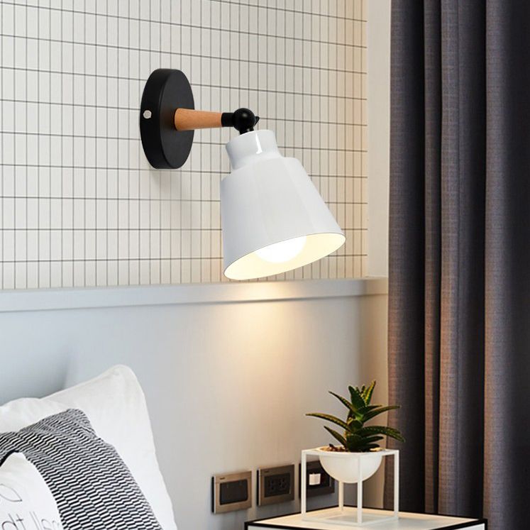 Modern Creative Macaron Wall Sconce Wooden Geometric Wall Lamp with Wrought Iron Shade