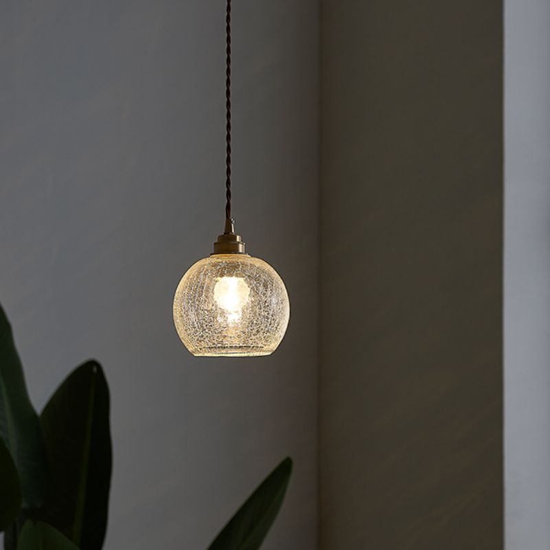 1 Light Spherical Pendant Lamp Vintage Industrial Crackled Glass Hanging Lamp for Living Room