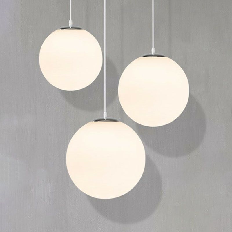 Single Restaurant Hanging Light Minimalist White Ceiling Lamp with Sphere Opal Glass Shade