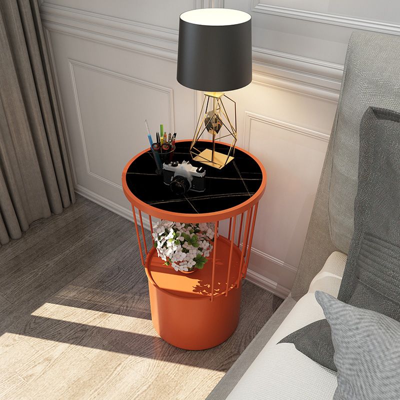 Open Storage Night Table Modern Metal Stone Top 22'' Tall Bed Nightstand