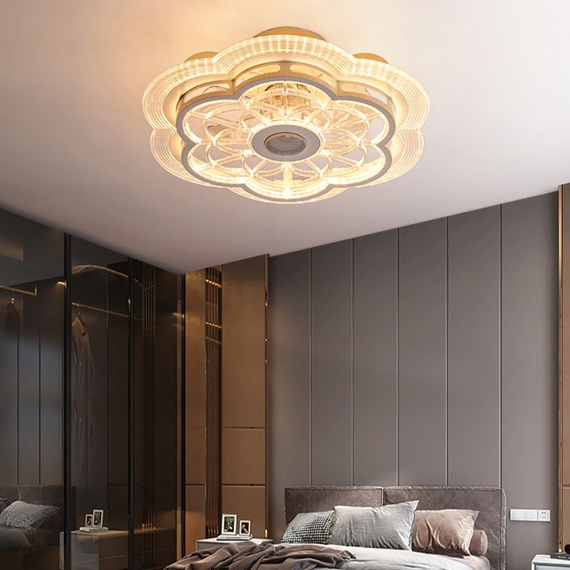 White LED Ceiling Fan Light Simple Ceiling Mount Lamp with Acrylic Shade for Bedroom