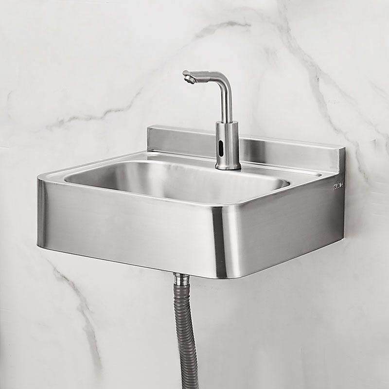 Contemporary Bathroom Sink with Pop-Up Drain Metal Rectangular Wall Mount Bathroom Sink