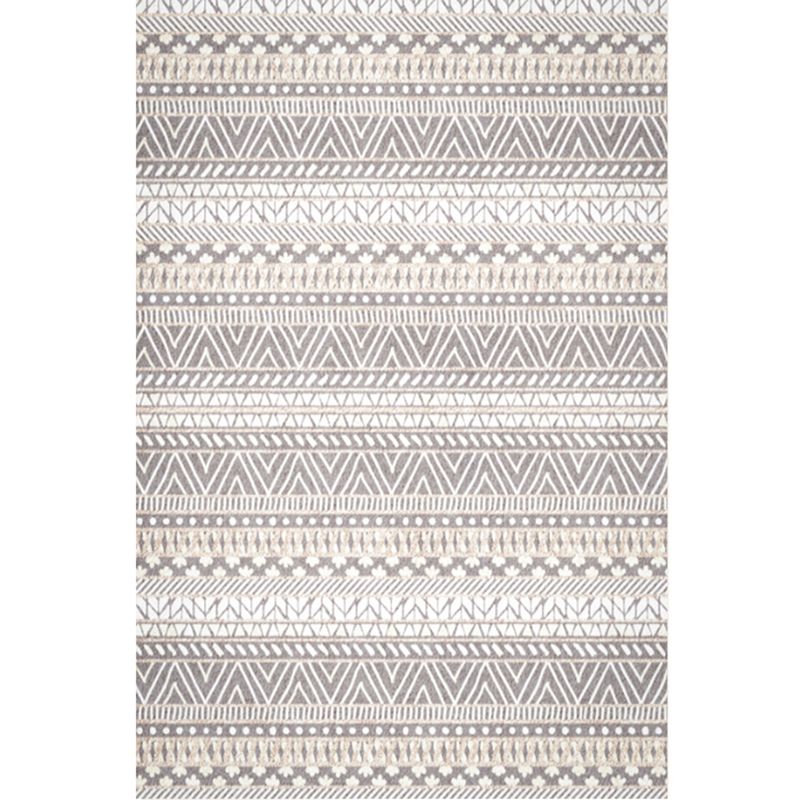 Grey Tone Bohemian Area Carpet Polyester Tribal Symbols Indoor Rug Washable Carpet for Living Room
