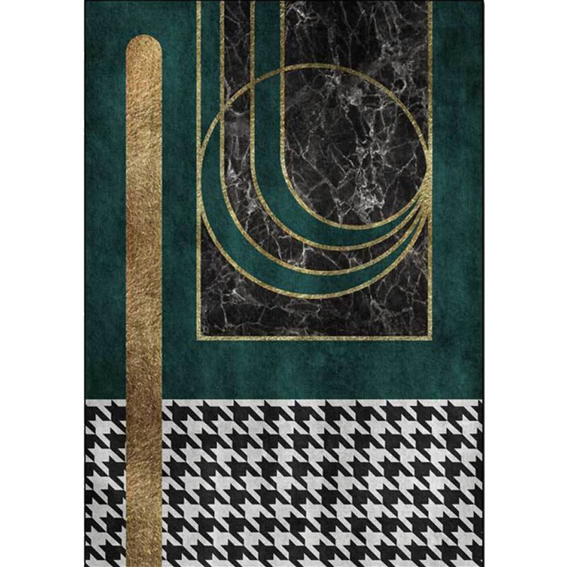 Green Geometric Pattern Rug with Houndstooth Polyester Minimalist Rug Pet Friendly Washable Non-Slip Area Rug for Living Room