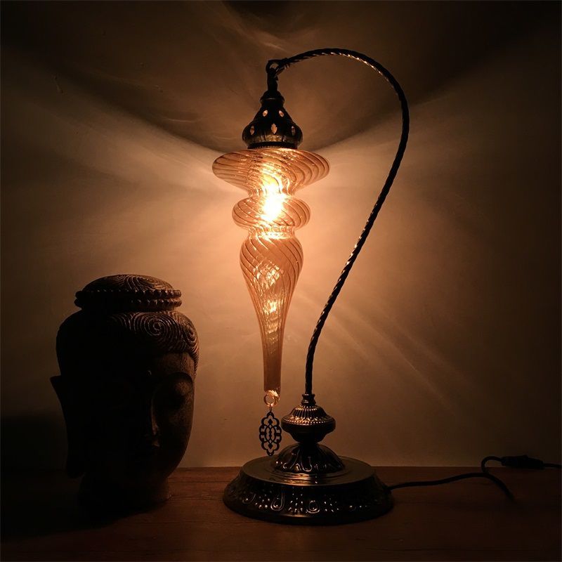 Laiton / brillant noir 1 tête de tête lampe bohème en verre ambre