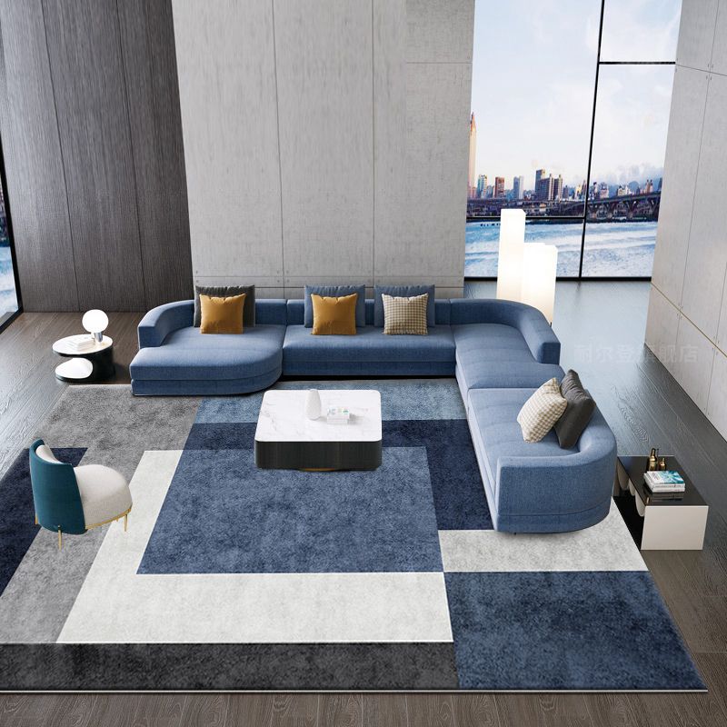 Blue Modern Carpet Polyester Geometric Print Area Rug Anti-Slip Washable Rug for Living Room