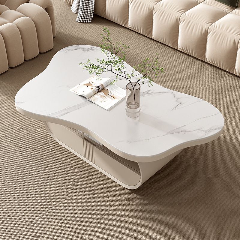 Contemporary Geometric Cocktail Table Stone White Coffee Table