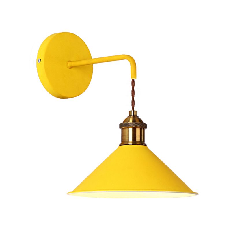 Gray/Pink/Yellow/Green Cone Wall Lighting Modern Metal 1 Head Wall Mount Light with Straight Arm for Hallway, 8.5" W