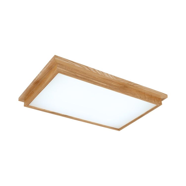 Rectangle Ceiling Mounted Light Modernism Wood Beige LED Flush Mount Lamp in White/Warm/Natural Light with Acrylic Diffuser, 10"/17" Wide
