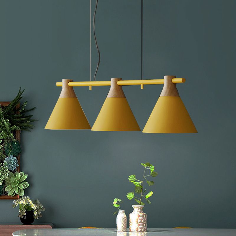 3 Lights Metal Island Pendant Lighting Nordic Style Cone Shade Island Lamps for Dining Table