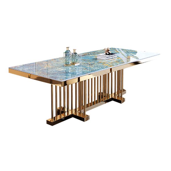 Metal Traditional Luxury Rectangle Dining Table Sintered Stone Top Table with Trestle