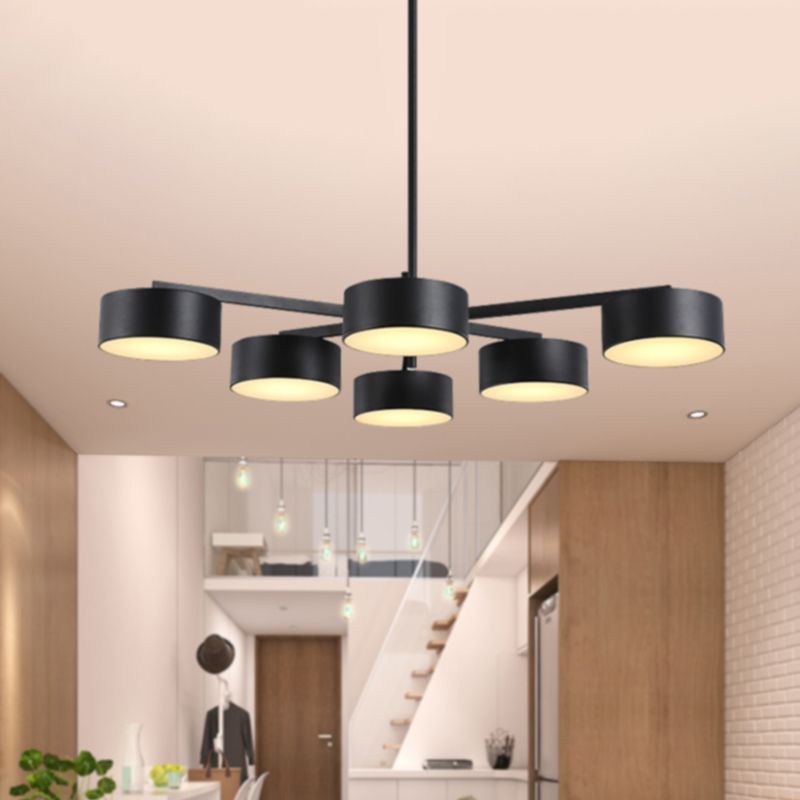 Drum Pendant Light Post Modern Metal 3/5/6/10 Lights Black/Gold Chandelier Light for Living Room